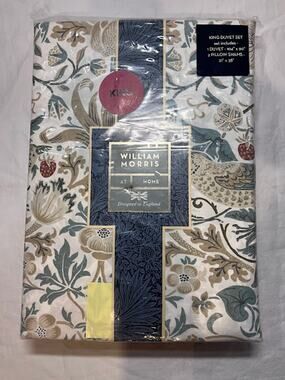 WILLIAM MORRIS Strawberry Thief Summer KING Duvet Cover 3pc Set Cotton Percale